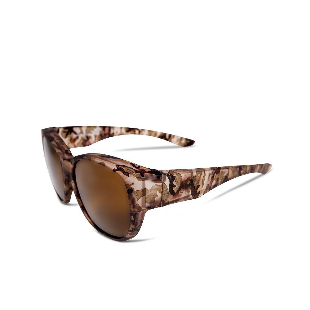 ALEGANT - 經典亞麻棕色豹紋全罩式偏光墨鏡│外掛式UV400太陽眼鏡包覆套鏡│車用太陽眼鏡│近視可戴外掛寶麗來墨鏡