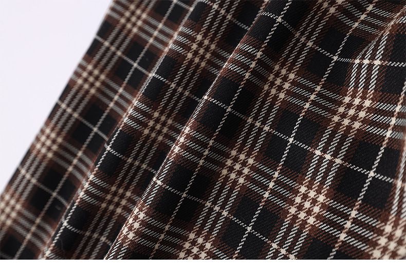 卡通人物史努比腰鬆緊休閒寬褲-格紋款-黑色