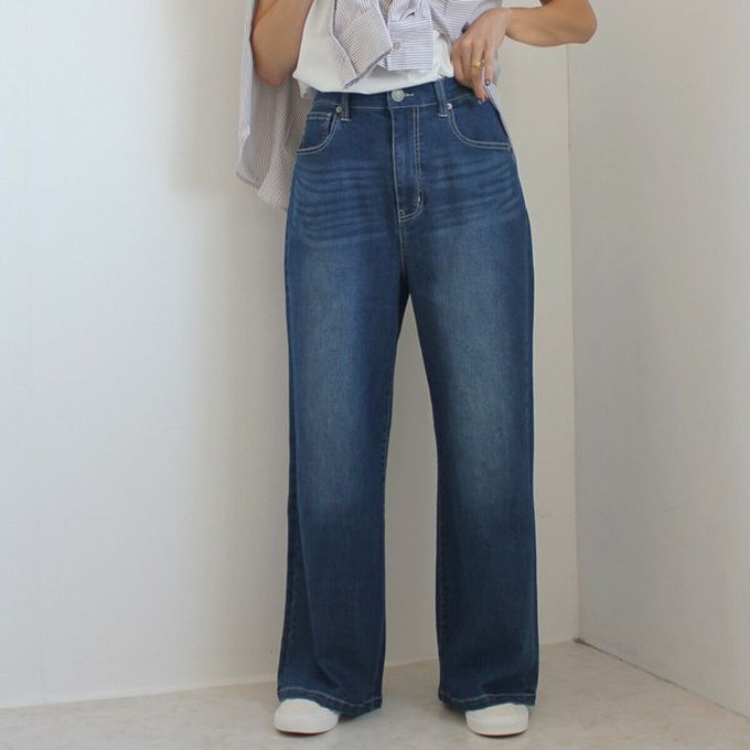 日本女裝代購 - Coolish 接觸涼感舒適快乾丹寧寬褲-靛藍