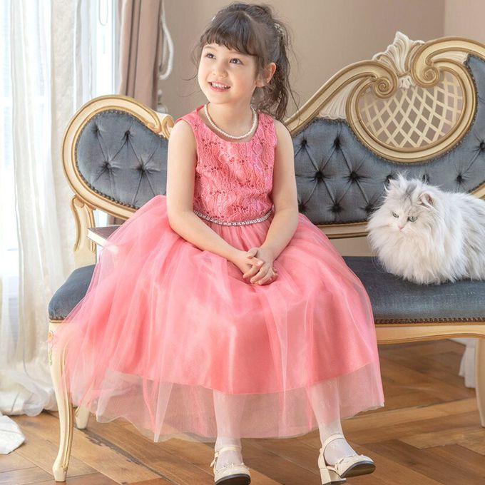 日本 Catherine Cottage - 腰鑽飾前蕾絲後緞面洋裝/小禮服-嬰兒粉