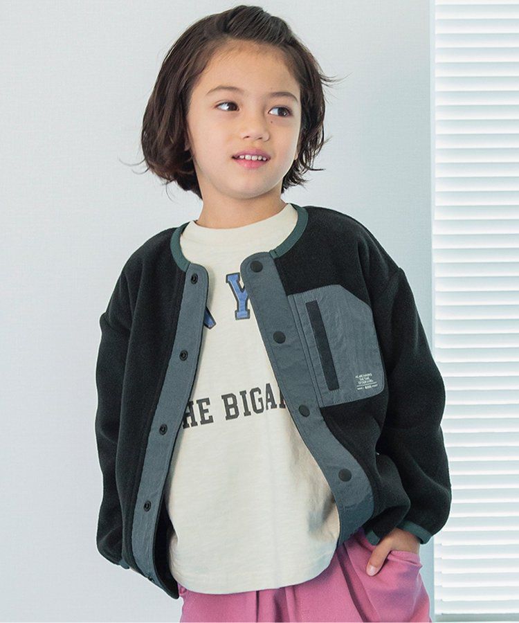 日本 BREEZE - 古著撞色輕質短毛外套-米白x軍綠