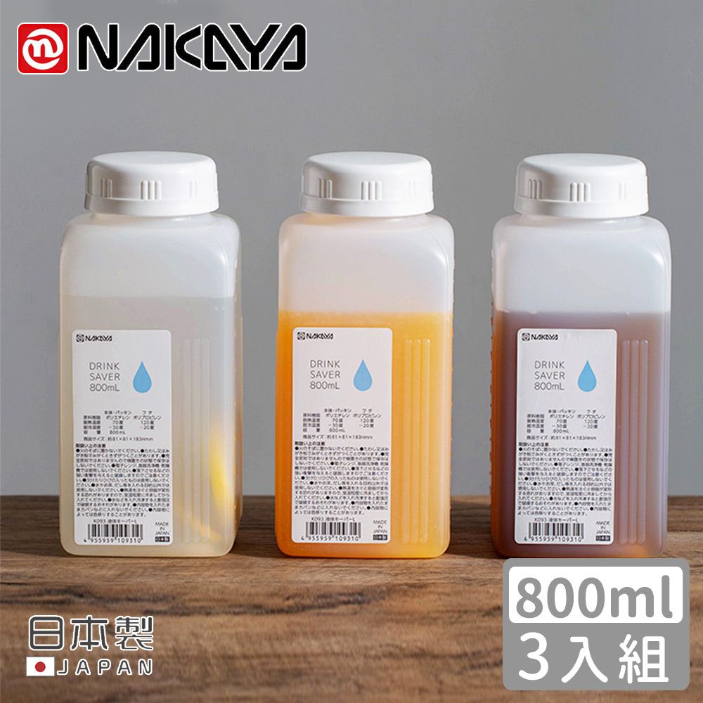 日本 NAKAYA - 日本製方形攜帶式水壺800ml-3入組