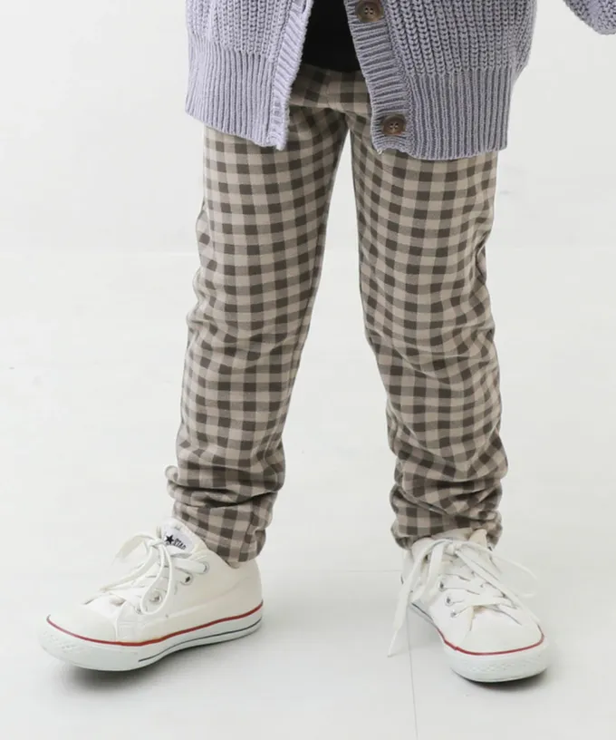 日本 devirock - RICH WARM 保暖裏毛合身長褲-格紋-棕