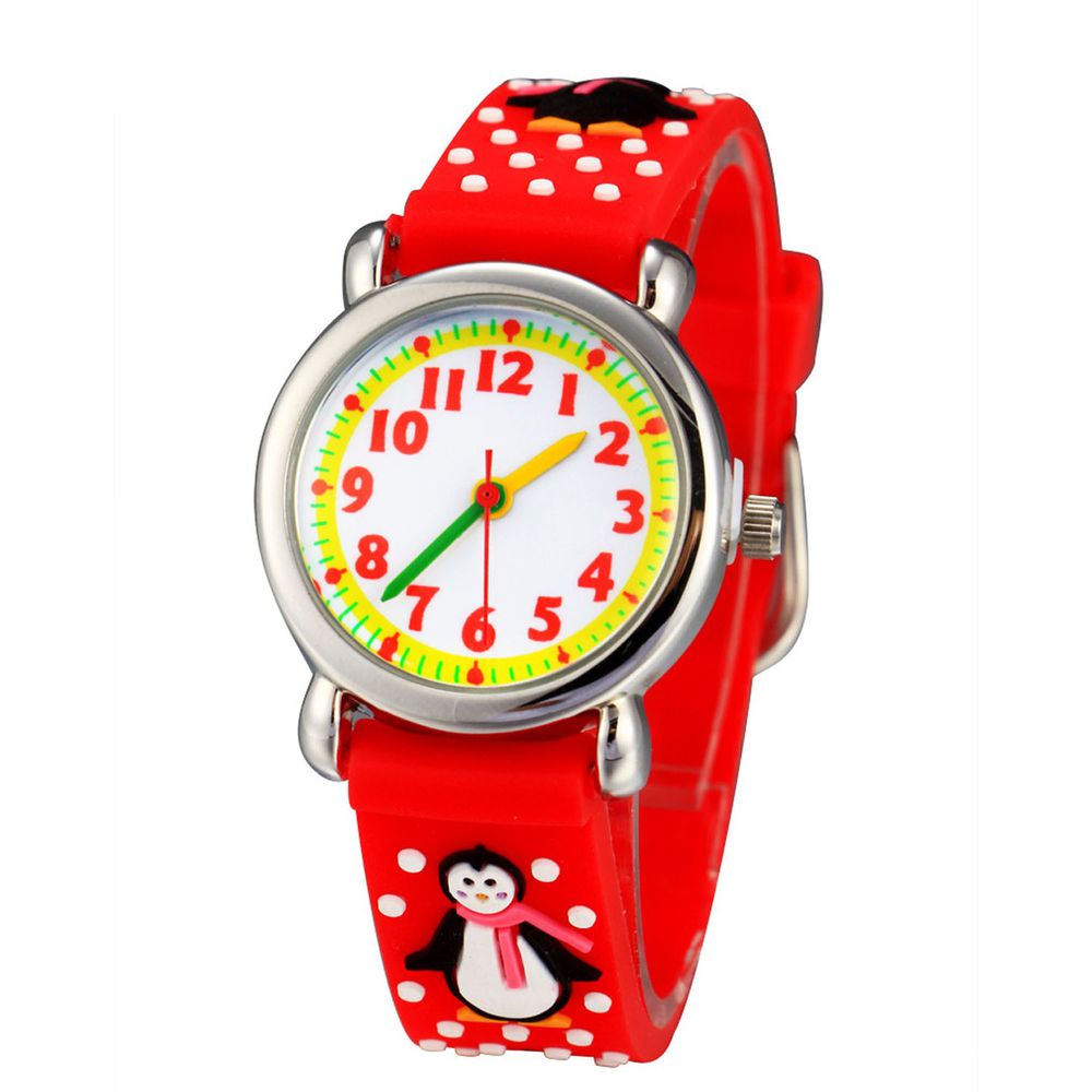 3D立體卡通兒童手錶-經典小圓錶-紅色企鵝