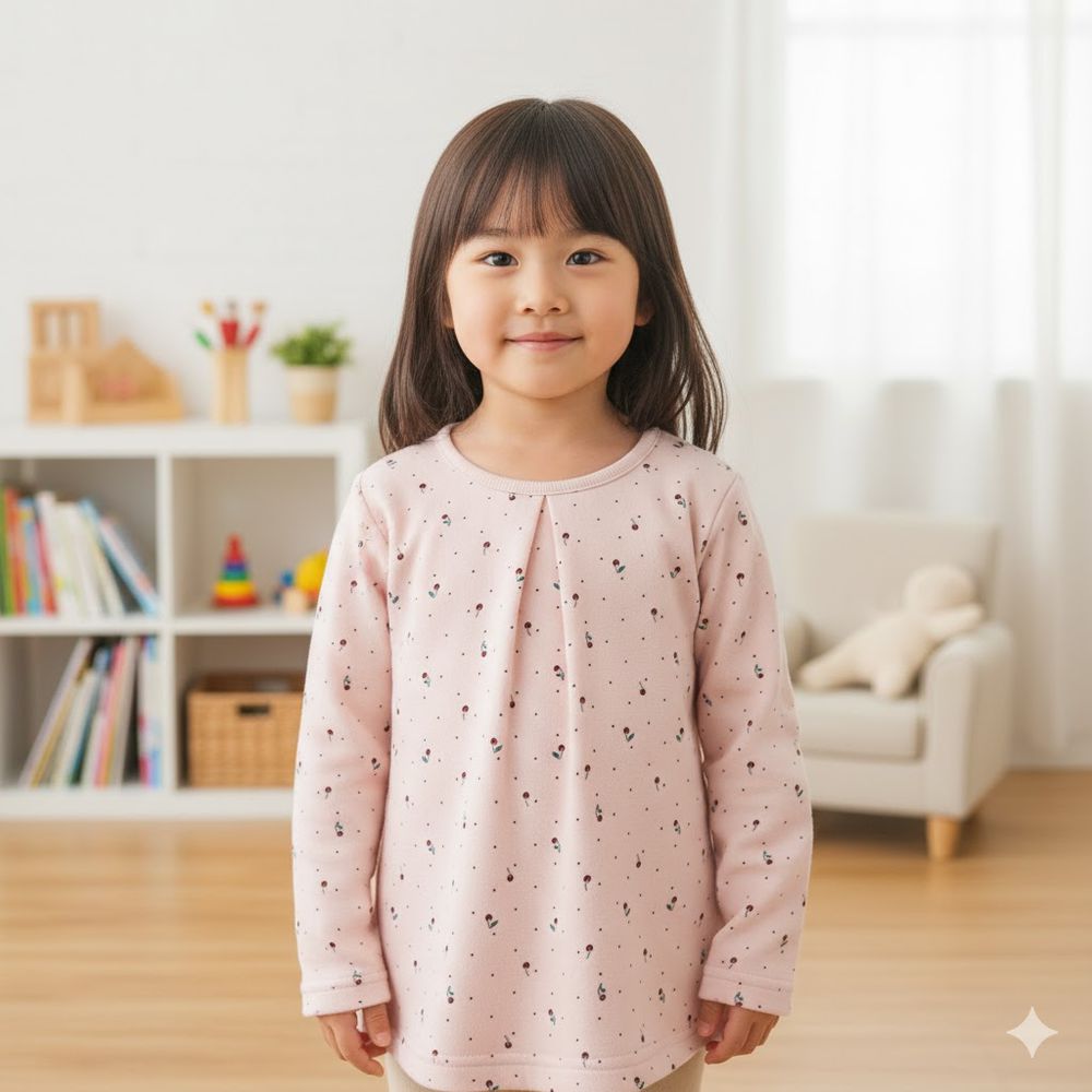 長袖休閒上衣--滿版印花-粉紅色