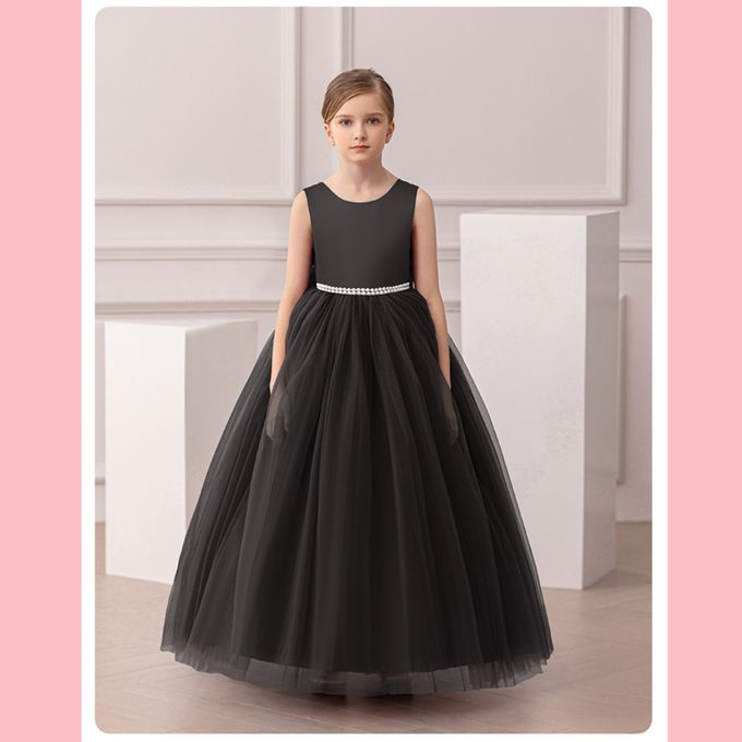 love, charlotte - 歐美系素雅黑水鑽腰帶婚紗緞長禮服 - 黑色