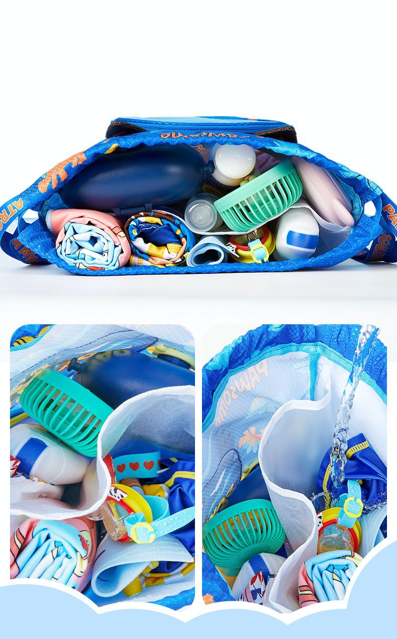 乾濕分離兒童游泳包-卡通人物阿奇+鯨魚-藍色 (27×14×40cm)
