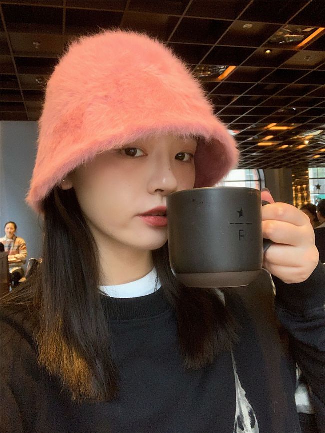 復古百搭絨毛漁夫帽-黑色 (M(56-58cm))