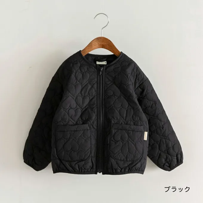 日本 BRANSHES - 甜美心型絎縫輕盈保暖無領外套(可機洗)-黑