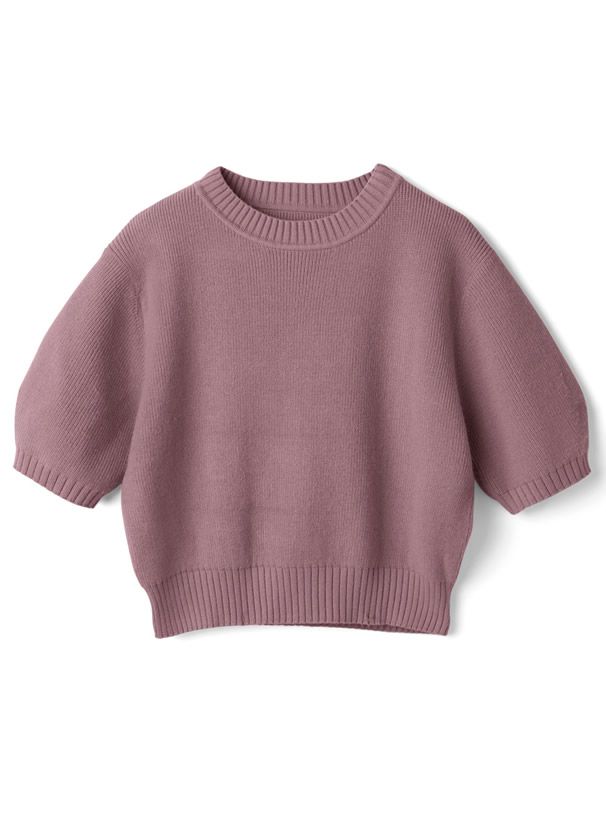 日本 GRL - 百搭短版五分袖針織上衣-灰粉