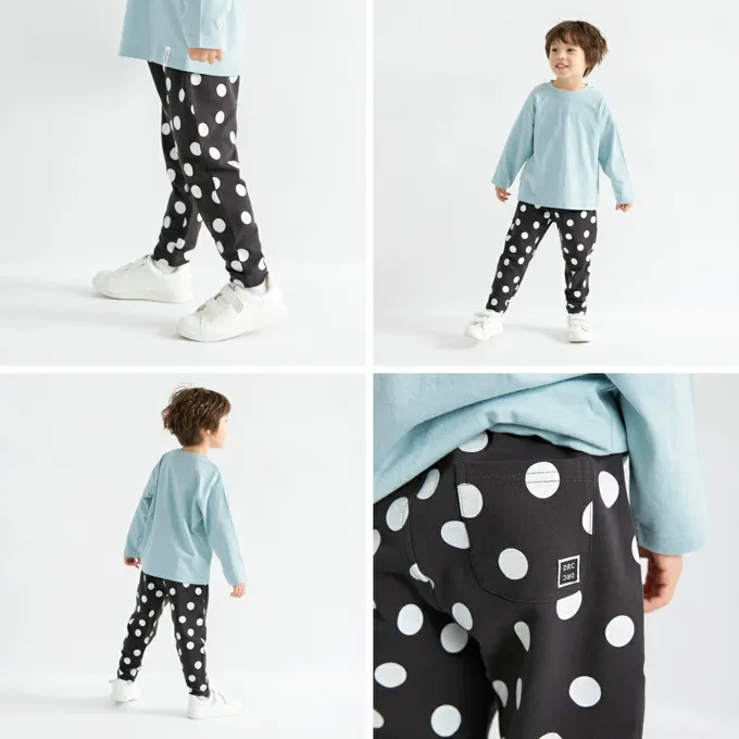 日本 BRANSHES - 彈力寬鬆上學好動長褲-格子-黑