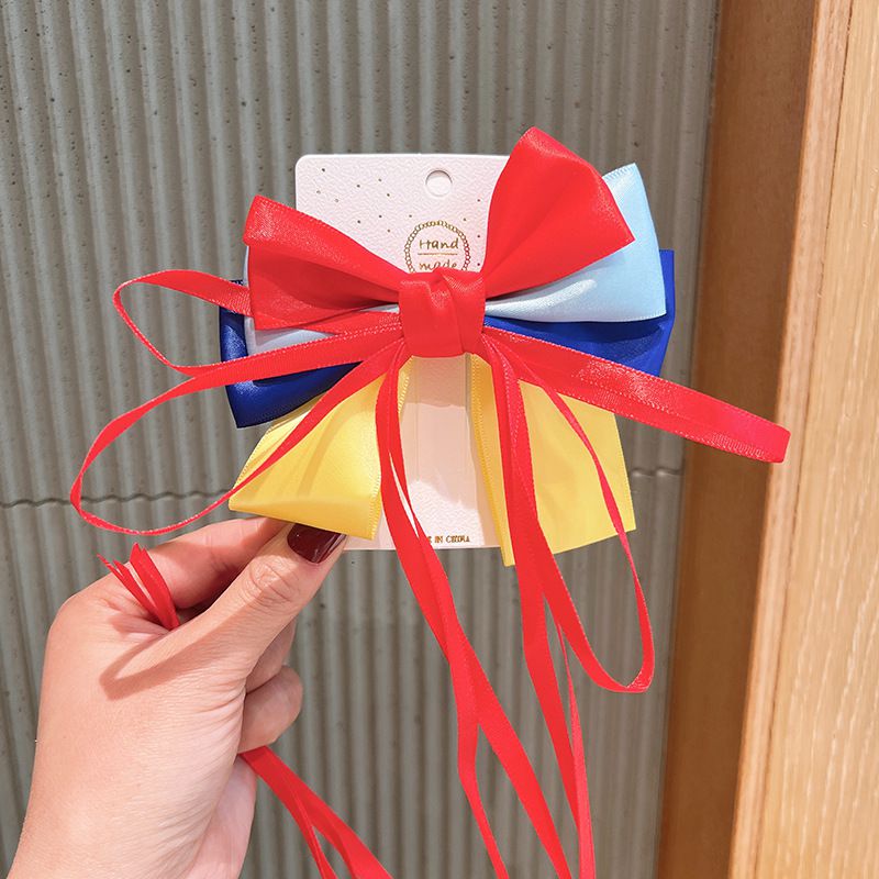 奢華緞面蝴蝶結造型髮夾-紅+黃+藍