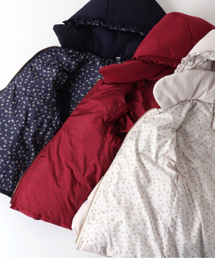 日本 apres les cours - [女孩最愛]愛心金釦夢幻荷葉鋪棉外套-酒紅