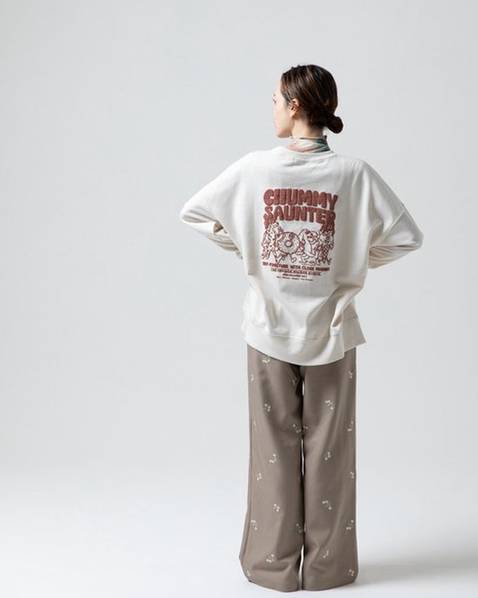 日本 gleam - 裏毛寬版甜點好友印花大學T-奶油米x棕