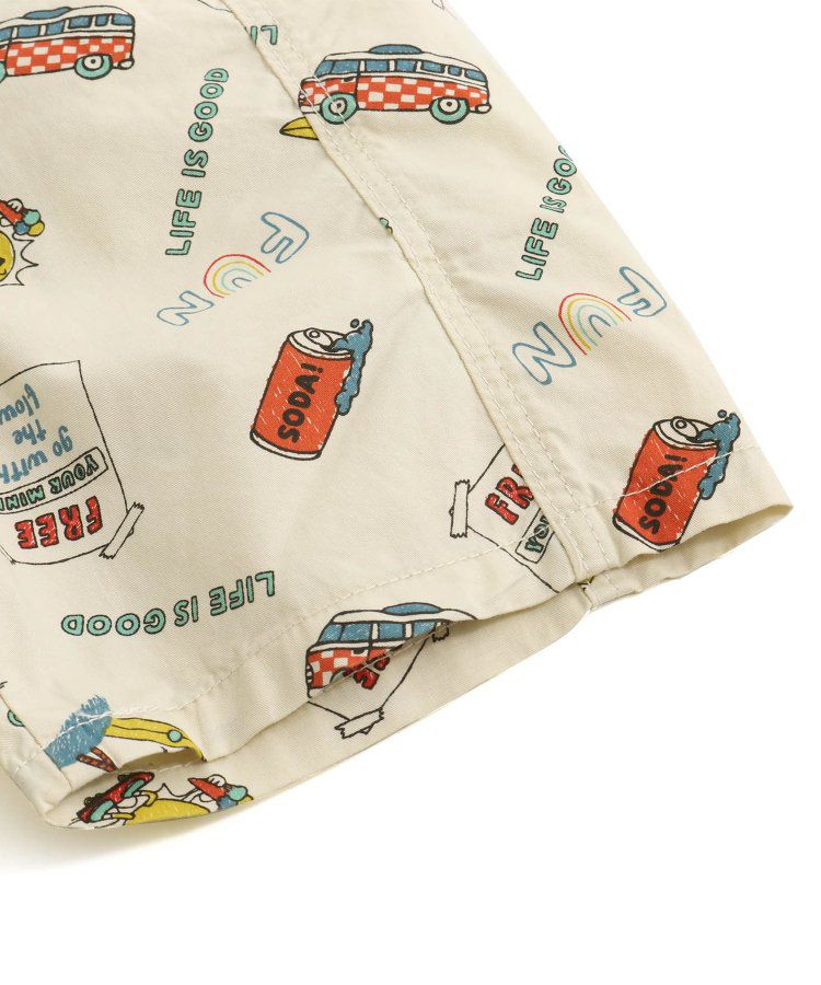 日本 BREEZE - 帥氣印花休閒短褲-米色海灘