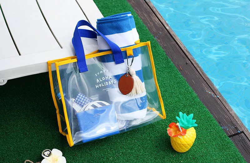 韓國製 - 雙色透明防水包-藍X黃 (35.5X28X15cm)