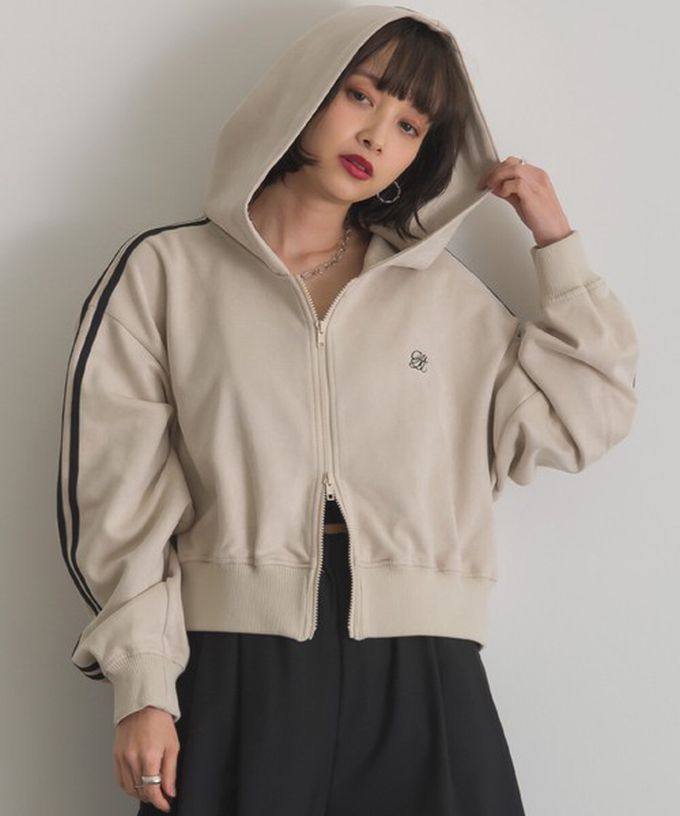 日本 ELENCARE DUE - 麂皮俐落雙拉鍊短版連帽外套-象牙米