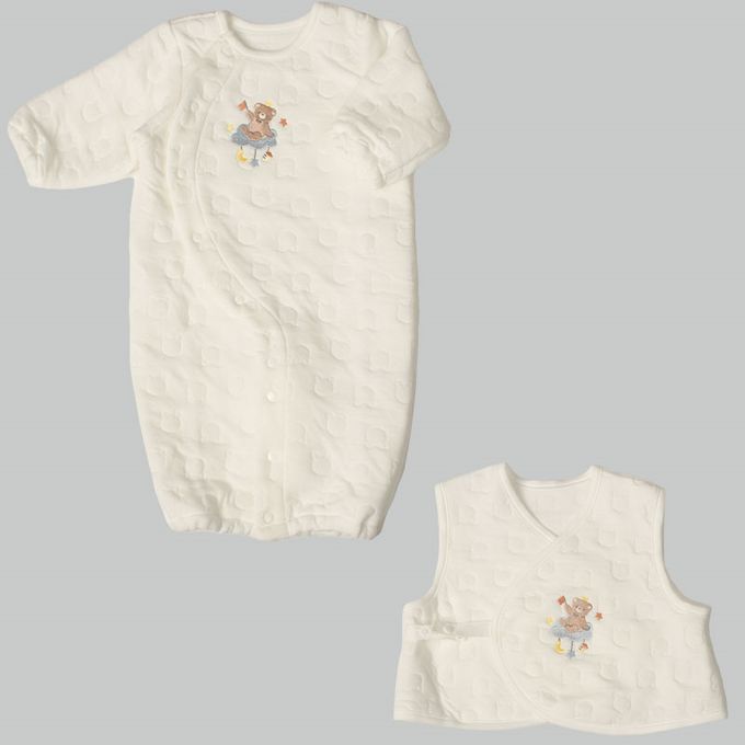 akachan honpo - 長袖連身衣 保暖鋪棉-附背心-米白色 (50~60cm)