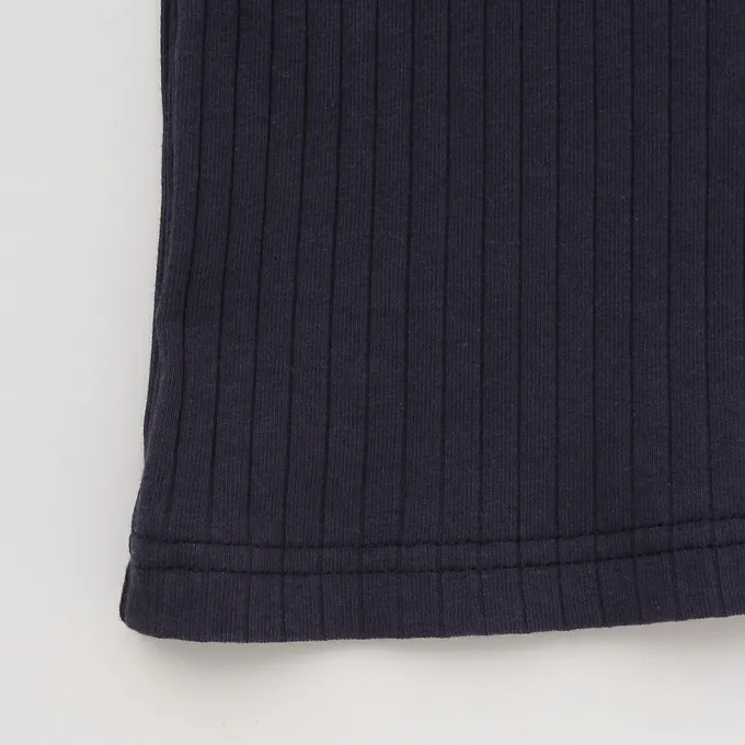 日本 Lycee mine - 方領羅紋可愛刺繡泡泡短袖上衣-小花-深藍