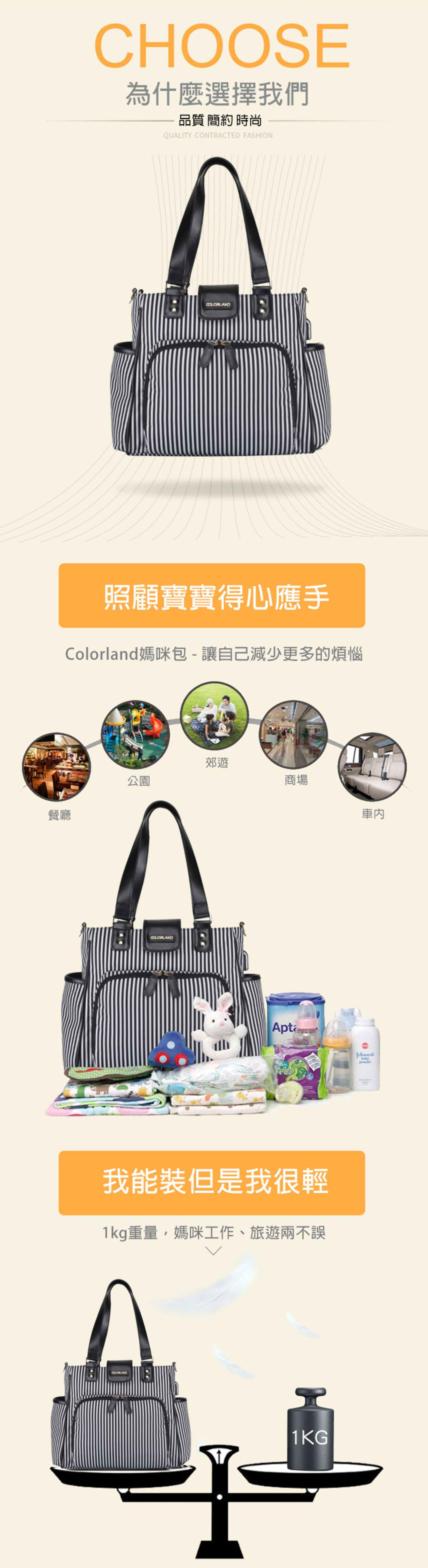 Colorland - 多格層手提&肩背包 中型時尚 附USB接頭-灰色 (35*16*28cm)