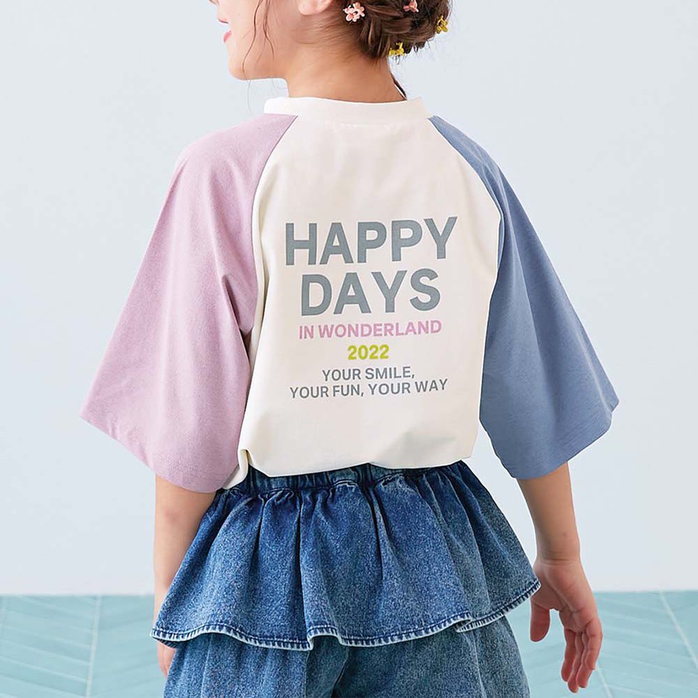 [快乾防皺]防污機能短袖上衣-撞色-白x粉紅藍