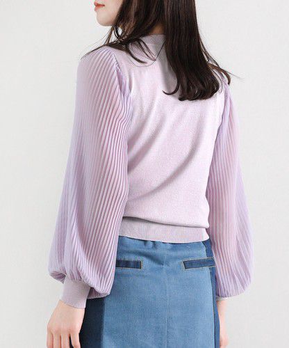 日本 Bou Jeloud - 異材質拼接百摺長袖上衣-萊姆黃