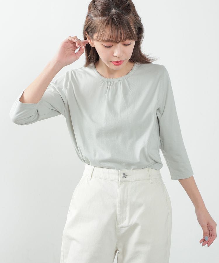 日本 Honeys - 舒適純棉七分袖上衣-薄荷