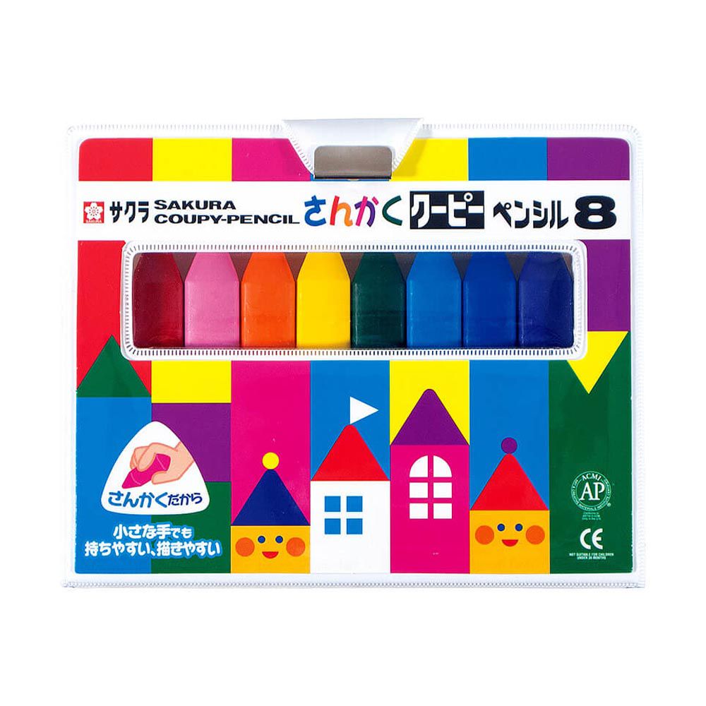 日本文具代購 - SAKURA 日本製兒童省力三角蠟筆組-8色