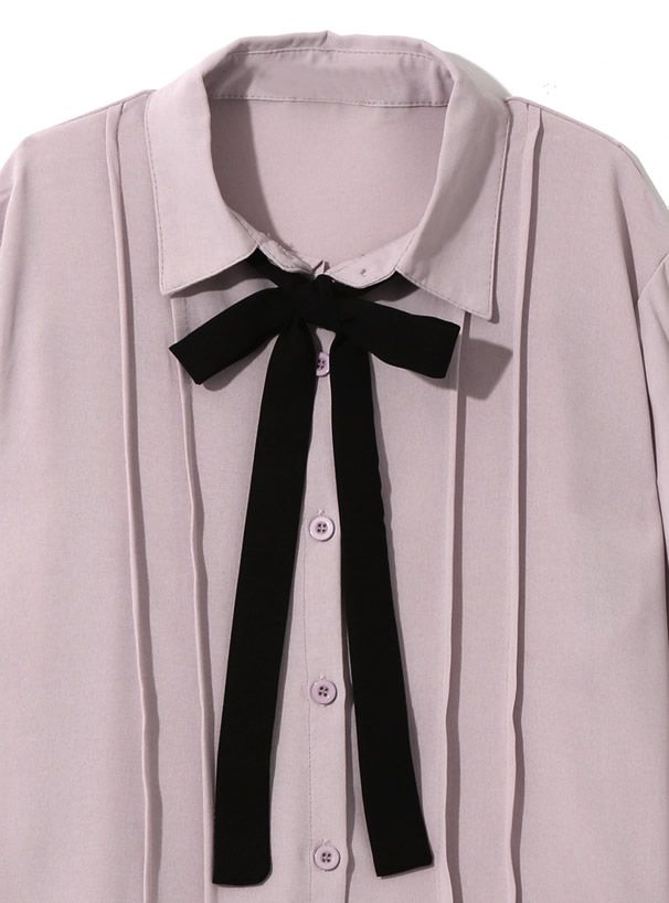 日本 GRL - 大黑蝴蝶結綁帶雪紡長袖襯衫-白