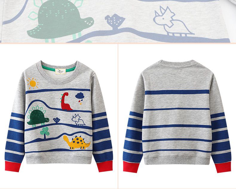 Jumping meters - 圓領棉質長袖上衣/大學T-插畫恐龍-灰色