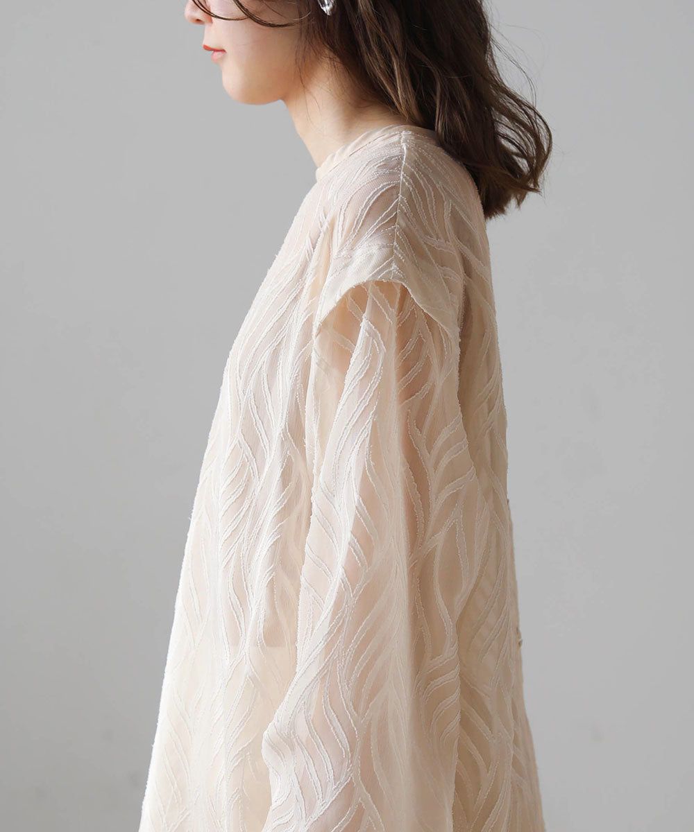 日本 Bab - 波浪紋透感排釦襯衫-米杏