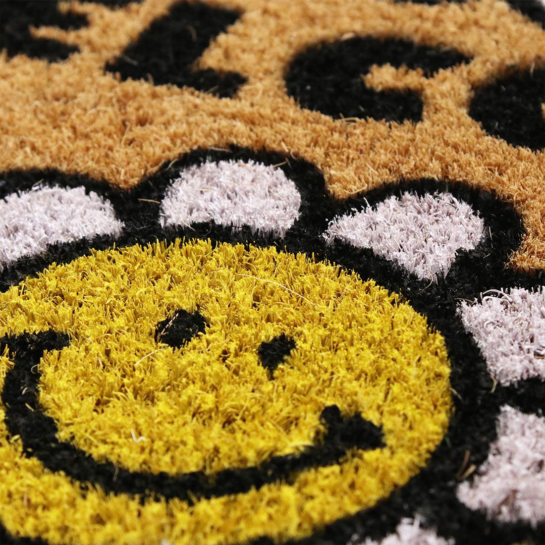 日本 TOMO - 椰子纖維室外腳踏墊/地墊-花花笑臉 (約60×40cm)