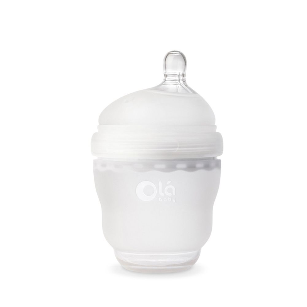美國 Olababy - 親密乳感寬口矽膠奶瓶-冰霜白-120ml