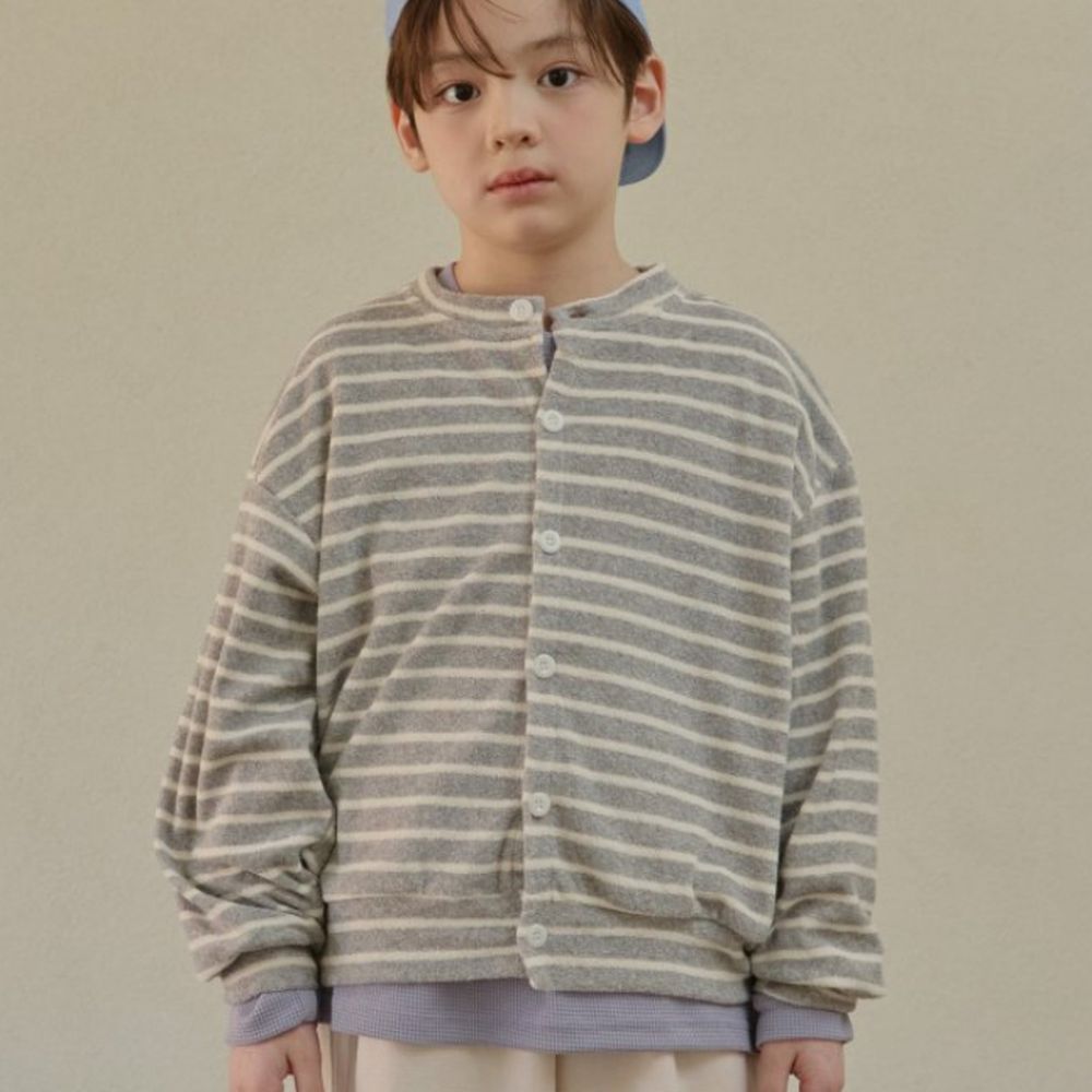 HIKIKI 清新風格條紋無領外套-淺灰