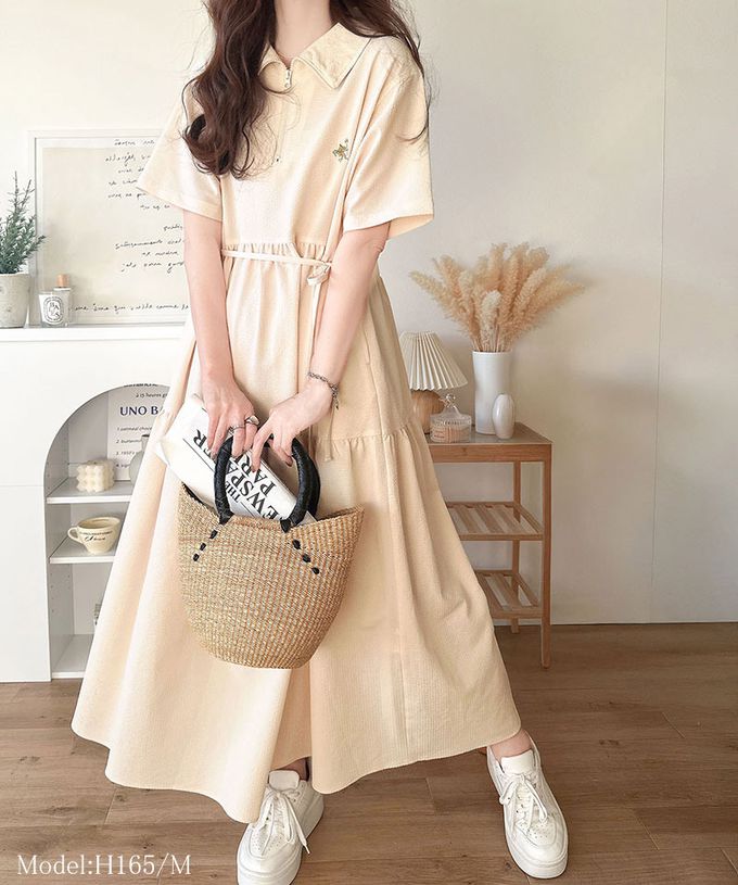 日本 Classical Elf - 簡約logo運動風半拉鏈短袖洋裝-象牙