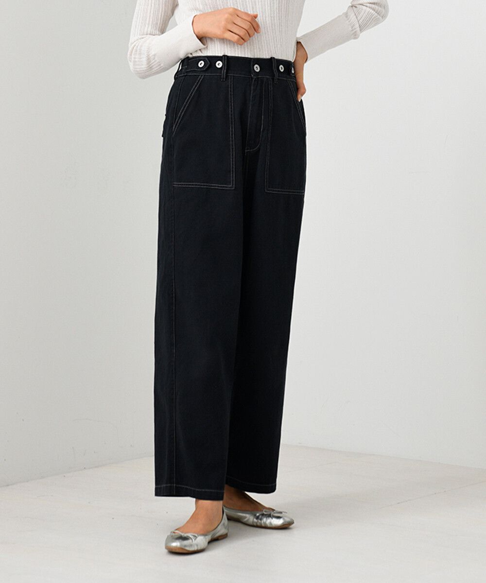 日本 Bou Jeloud - 配色線條柔軟純棉寬褲(可調腰圍)-黃