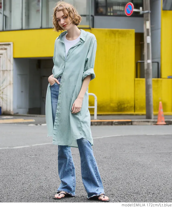 日本 COCA - 純棉透感長版薄外套-軍綠