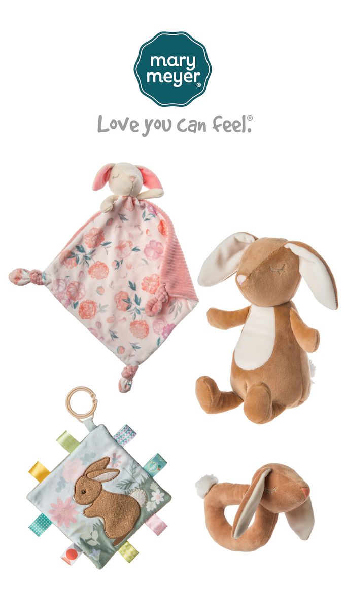 美國 MaryMeyer 蜜兒 - 寶貝兔迎新禮盒-柔軟安撫巾-粉粉兔寶+標籤動物安撫沙沙紙-小麥兔+安撫玩偶-咪兔+柔軟手搖鈴-咪兔