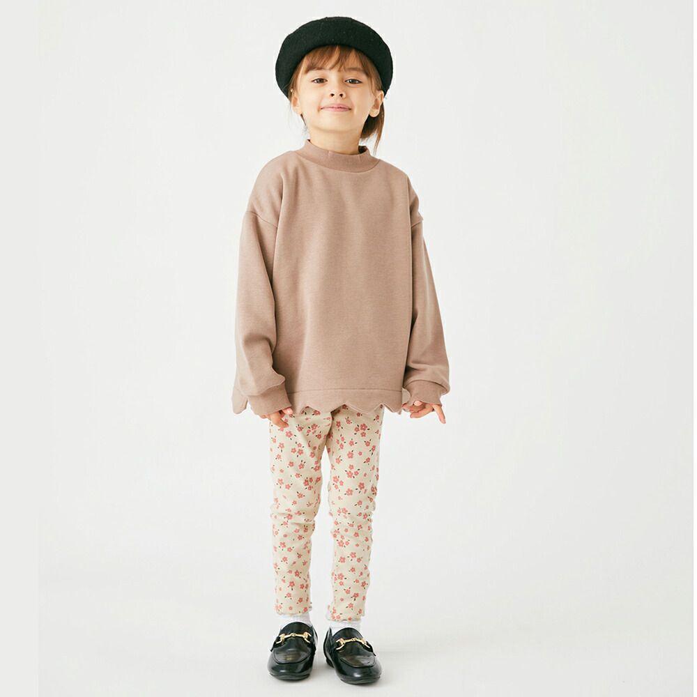 日本 evercloset - 小立領裏起毛貝殼下擺長袖上衣-淺灰棕