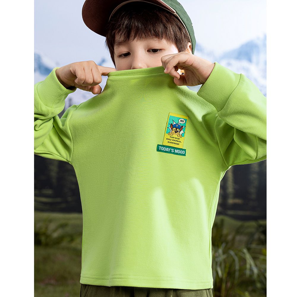 卡通汪汪隊磨毛半高領長袖上衣-卡通人物阿奇-綠色