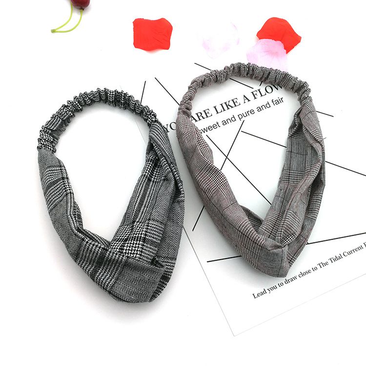 布藝寬邊交叉髮帶-鬆緊帶款-深灰色