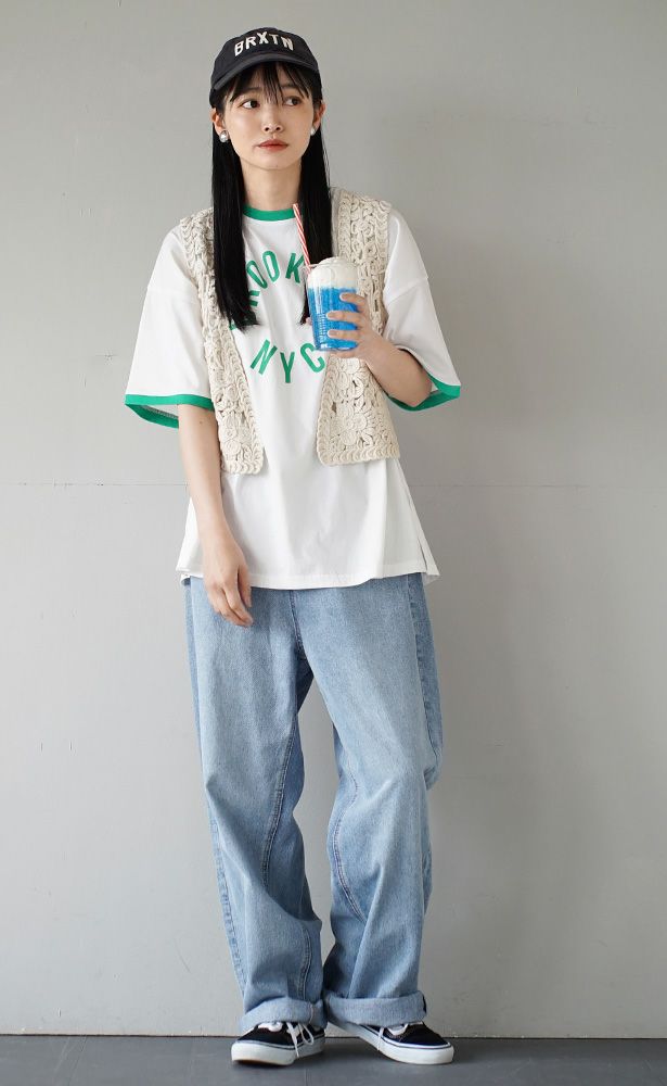 日本 zootie - 涼感機能 圓領洛肩印花短T-卡其