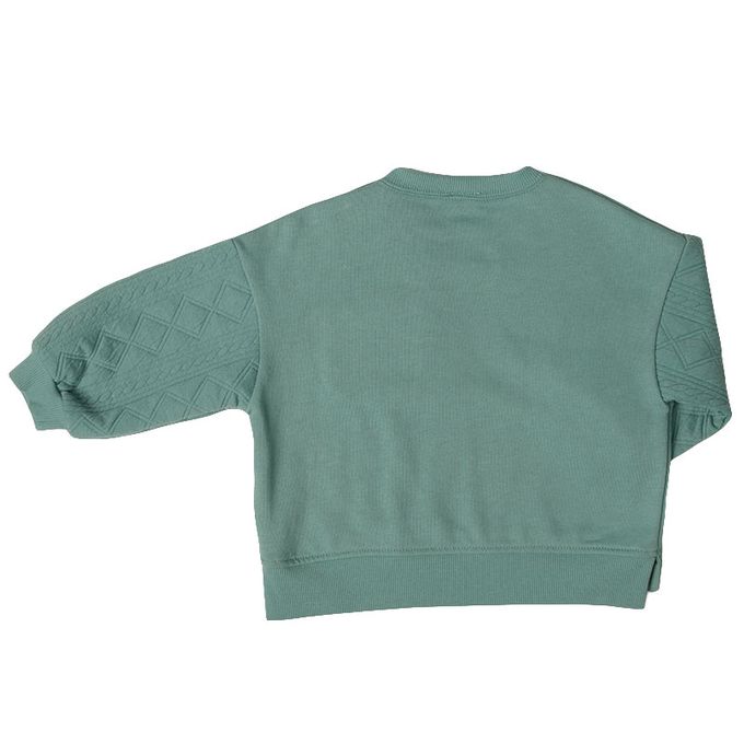 akachan honpo - 長袖鋪棉休閒上衣-拼接-綠色