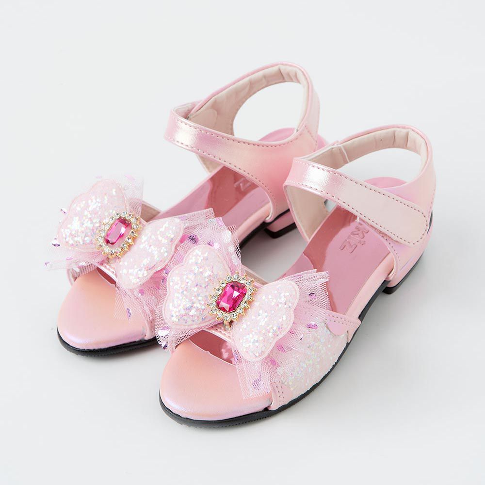 韓國 OZKIZ - 2cm立體寶石網紗矮跟涼鞋-粉紅