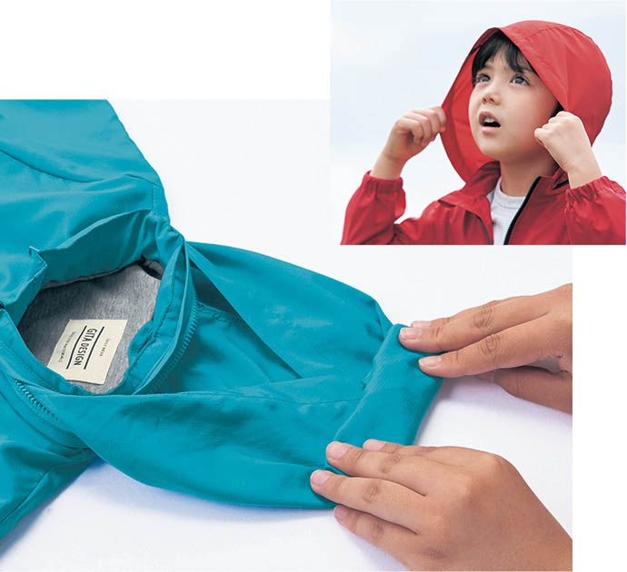 日本千趣會 - GITA 內裡純棉防風外套(帽子可收納)-深藍X灰