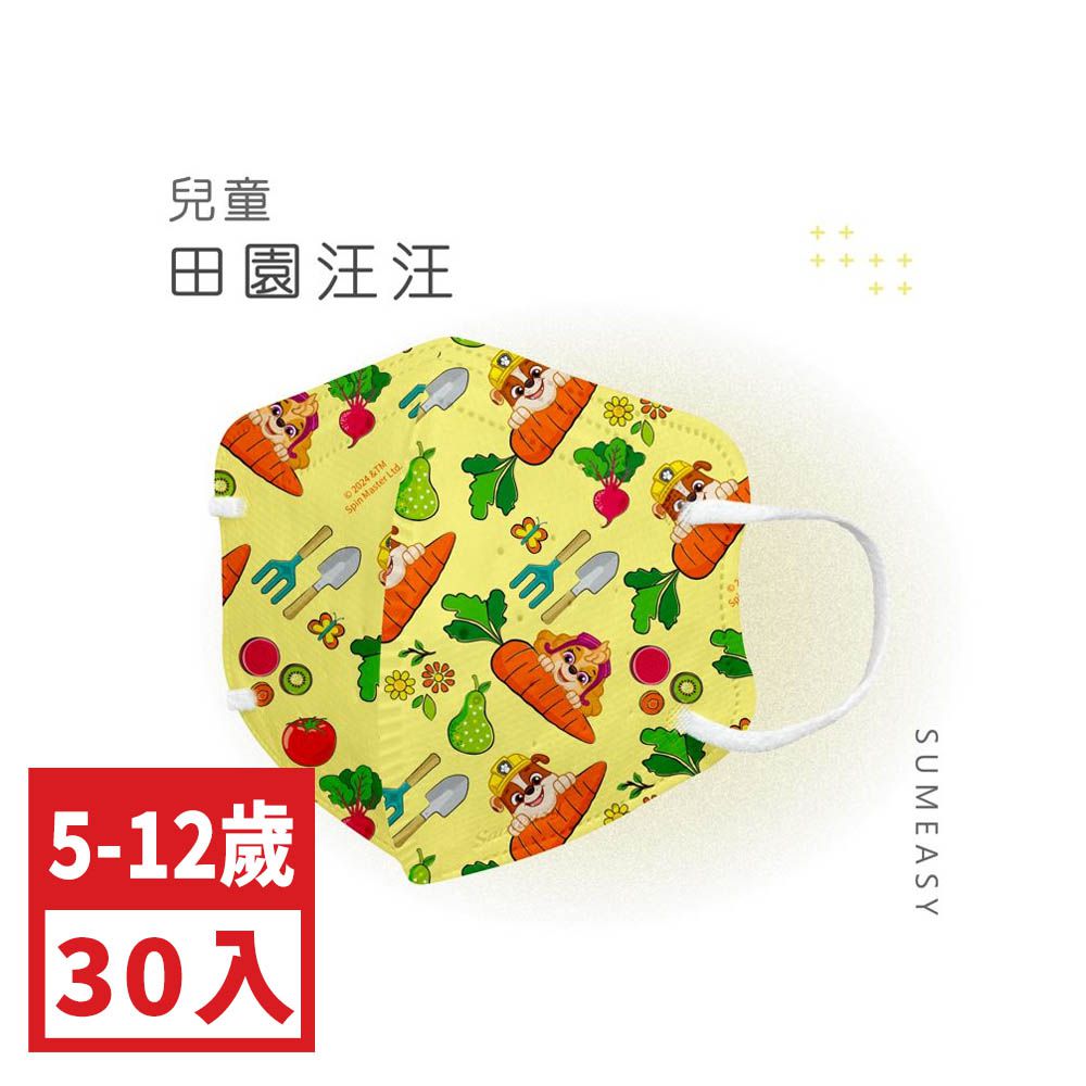 兒童鬆緊立體醫用口罩-汪汪隊-田園汪汪 (S，約12.5cm x 9.8cm，6-12歲適用)-30入