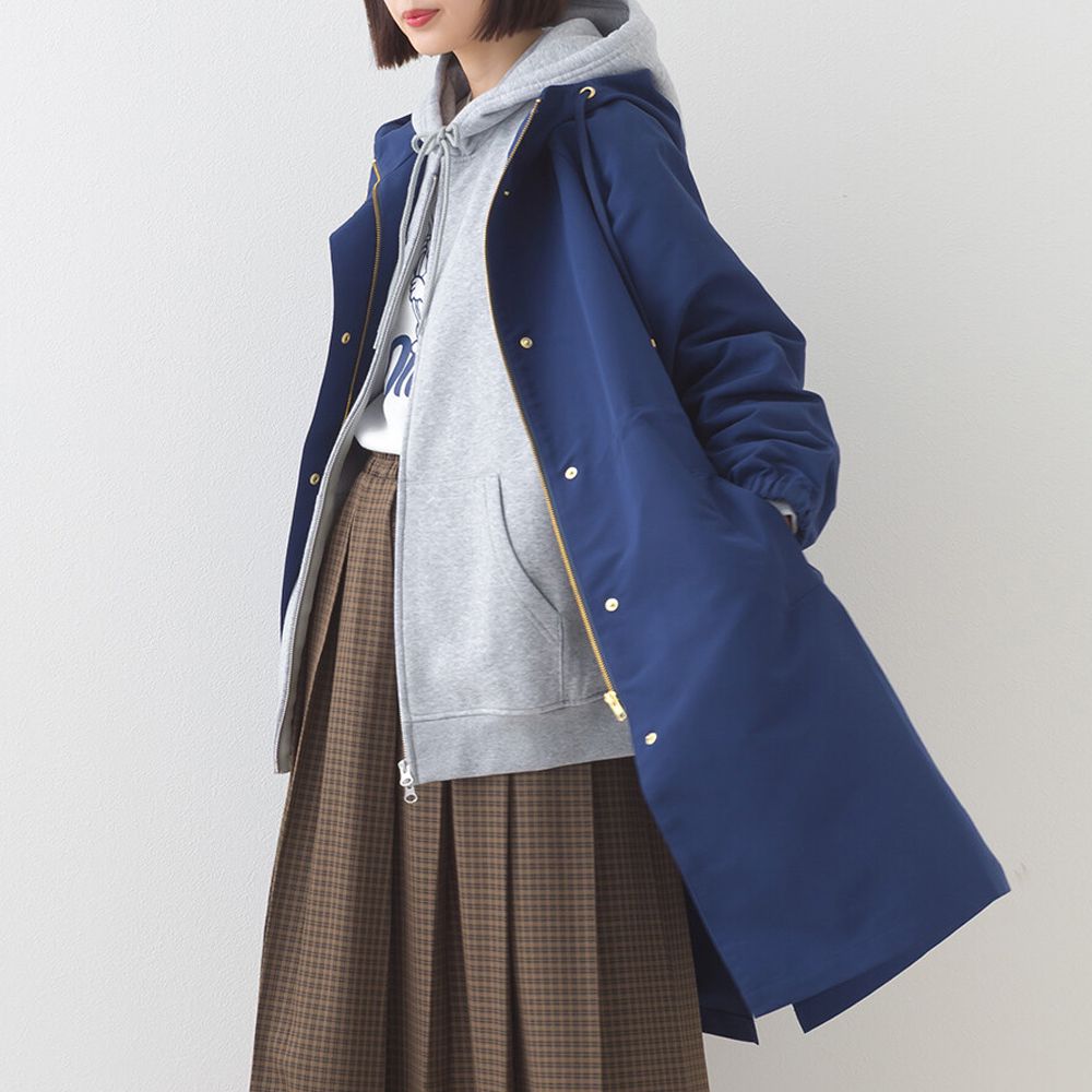 潑水加工 派克連帽風衣長版外套-寶藍