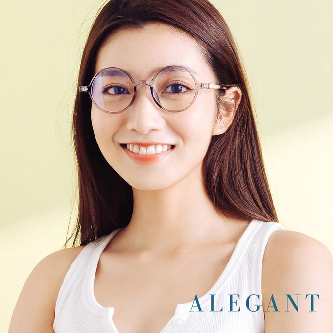 ALEGANT - 古著簡約典雅灰小圓框輕量TR90光學框UV400濾藍光眼鏡