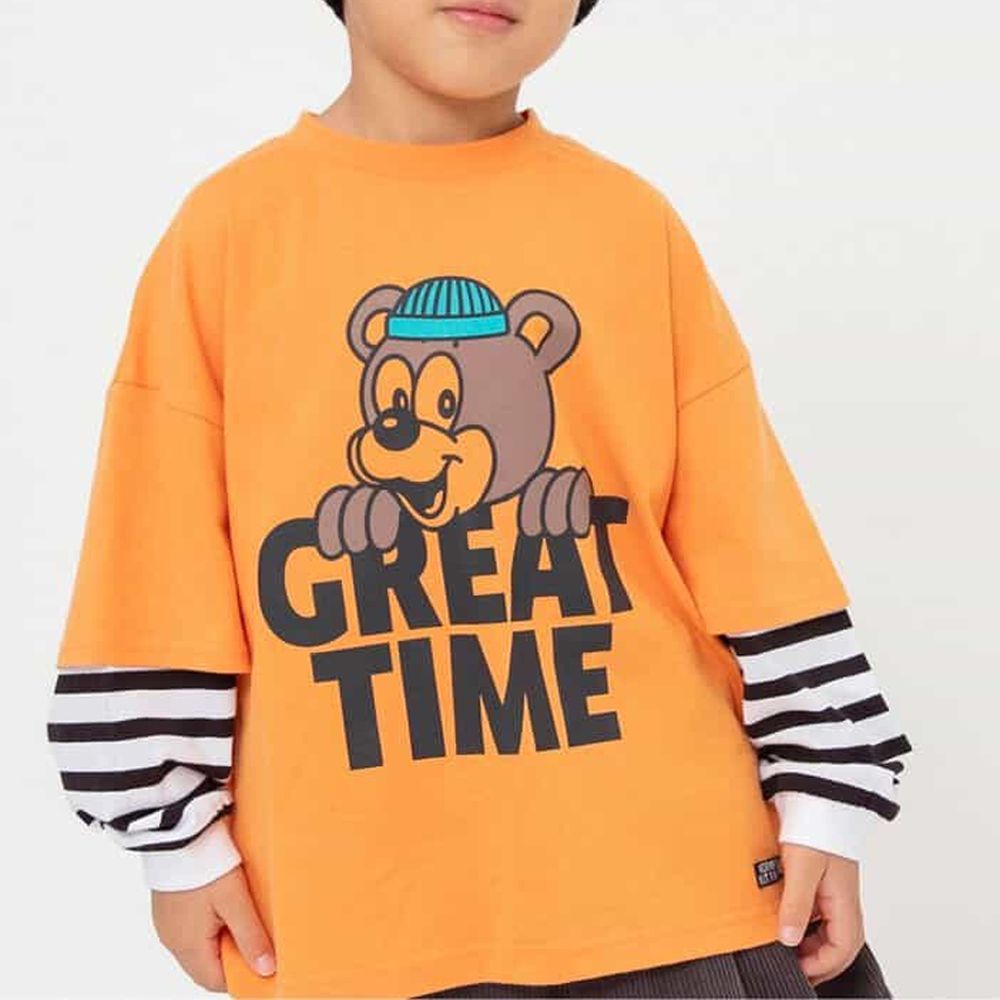 街頭風假二件層次長袖上衣-小熊-橘