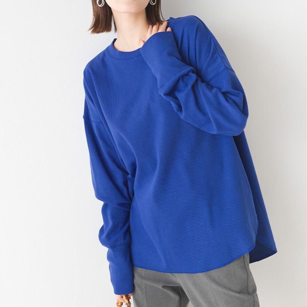 日本 OMNES - 寬版遮臀羅紋束口長袖上衣-寶石藍